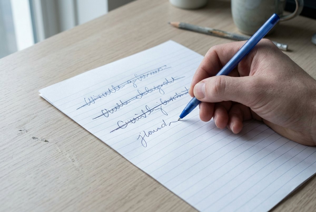 Een hand streept een regel op een lijst door en schrijft er een kortere onder.